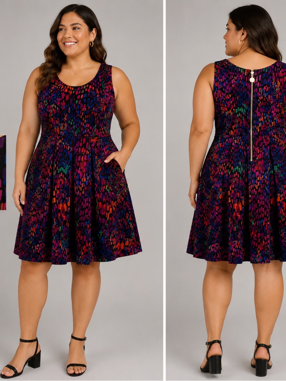 Ellen Tracy‎ Multicolor Patterned Sleeveless Fit & Flare Dress Sz 12